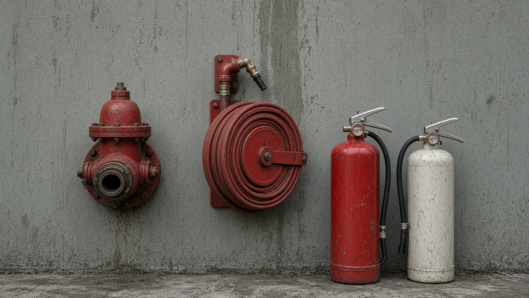 Industrial hydrant landing valve, hose reel and extinguishers